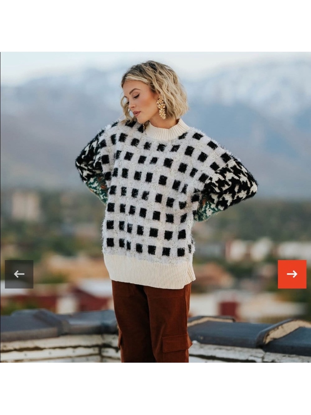 Time After Time Women’s L Black & Cream Abstract Patterned Pullover Sweater